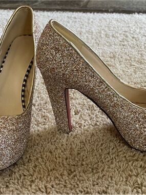 Glitter Platform High Heel Pumps in Rose Gold